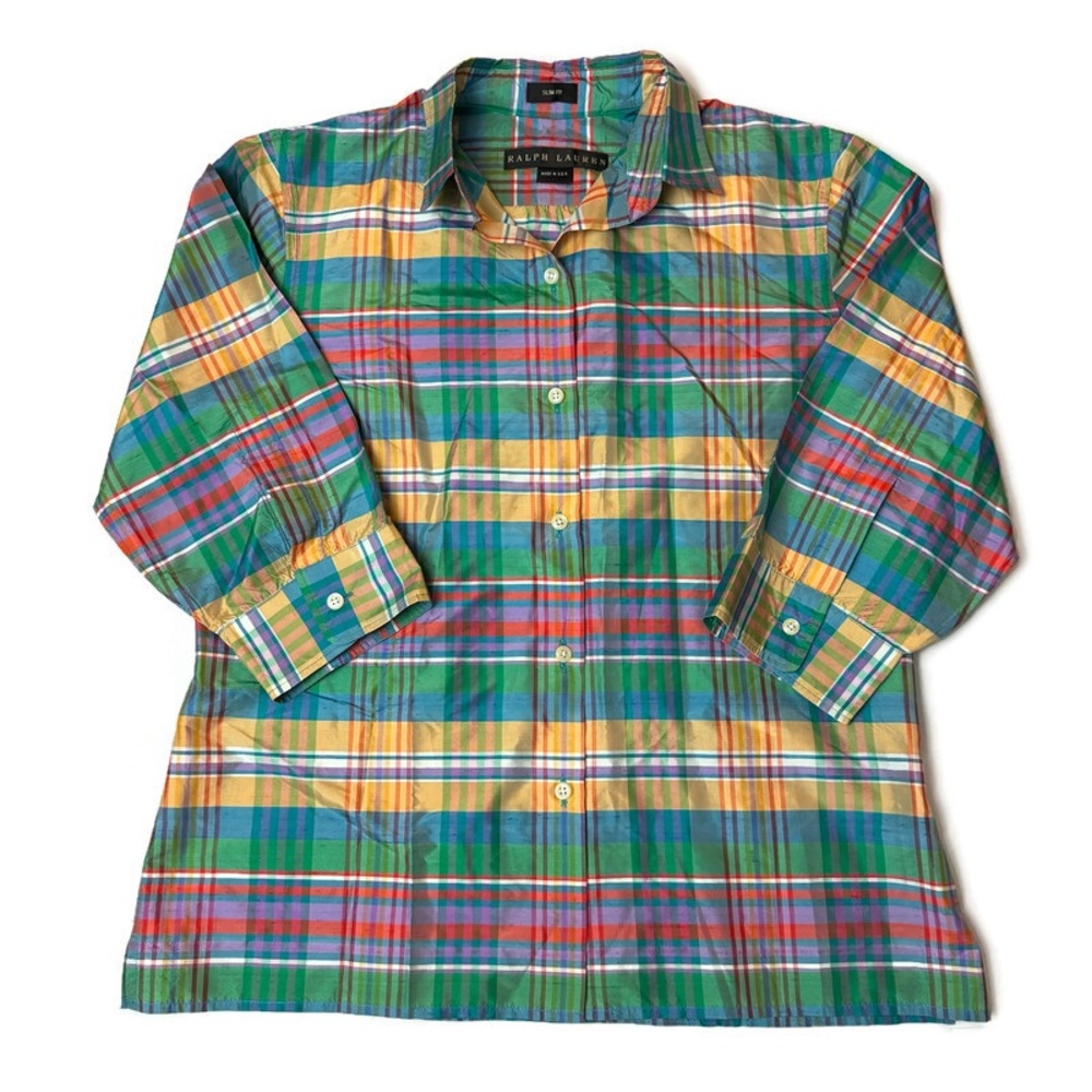 Ralph Lauren Black Label Vintage Madras Plaid Silk Top